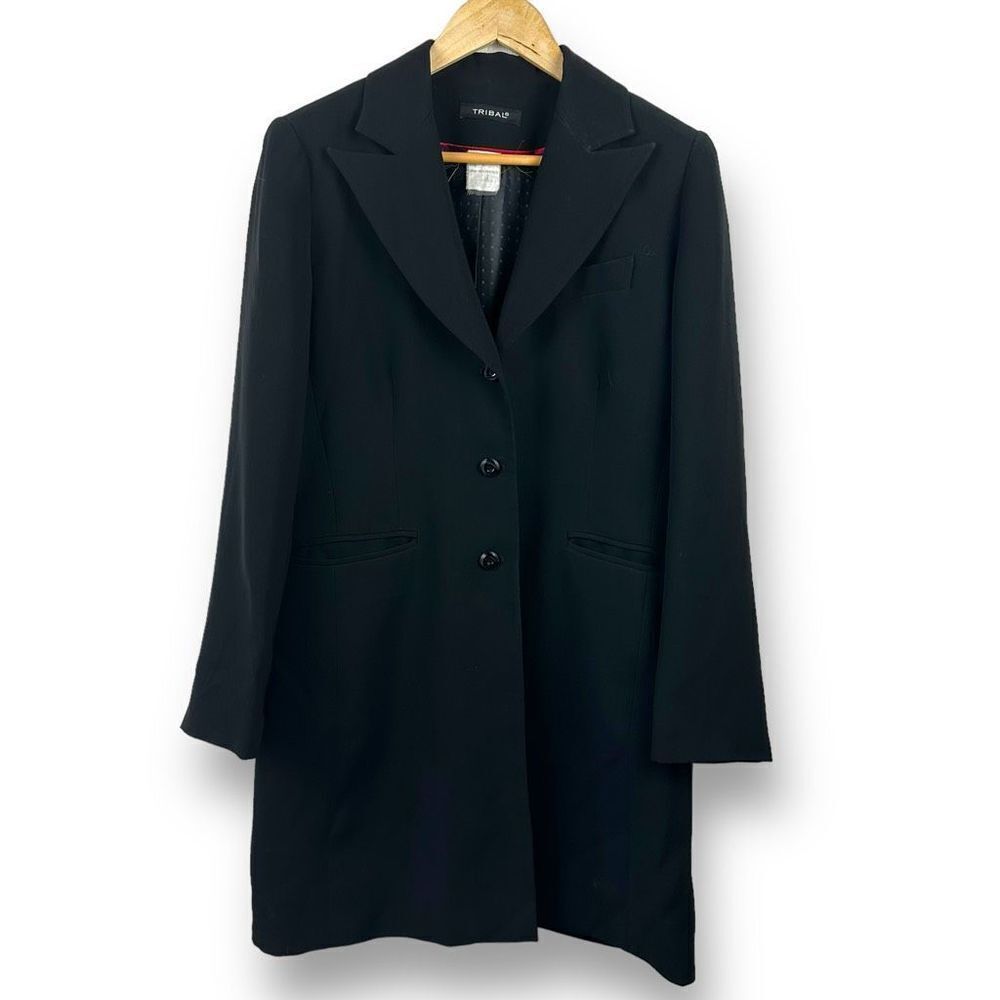 Tribal Women's Size 8 Button Front Trench Coat‎ Classic Black Dressy Office Chic